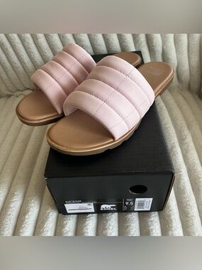 NIB Women’s Sorel Ella III Quilted Puff Slide Sandals in Whitened Pink